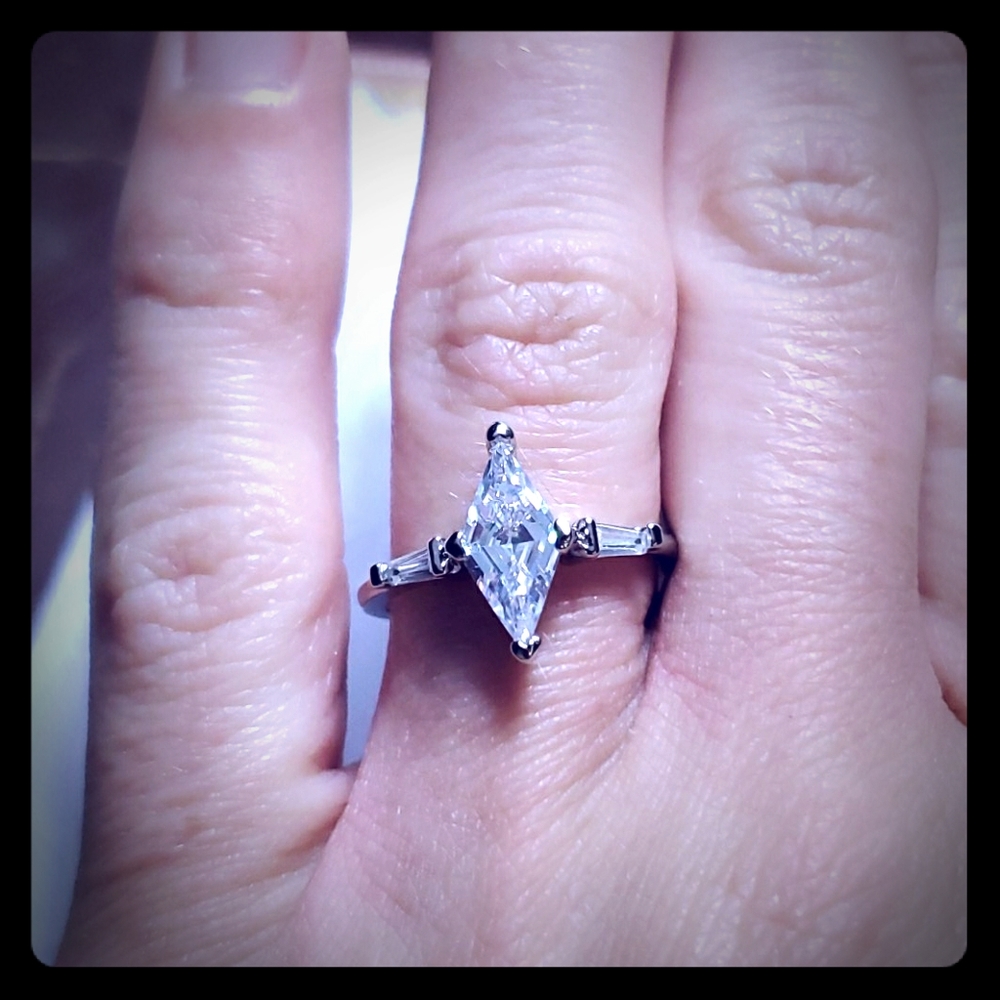 Sliver ring with dimond  shaped cz stones
